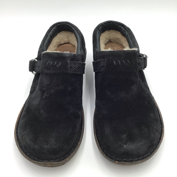 UGG black suede sheepskin loafer casual shoes size 5 - Picture 2 of 10